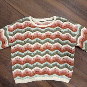 Marine Layer Ruby Sweater in Rainbow Chevron S Pointelle knit alpaca wool